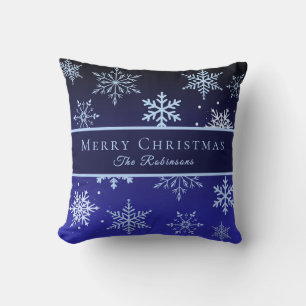 Modern Blue Snowflakes Cushion