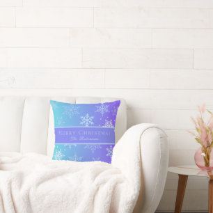 Modern Blue Snowflakes Cushion