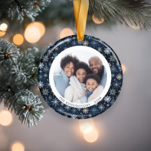 Modern Blue Snowflakes Family Christmas 2 sided