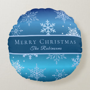 Modern Blue Snowflakes Round Cushion