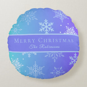 Modern Blue Snowflakes Round Cushion