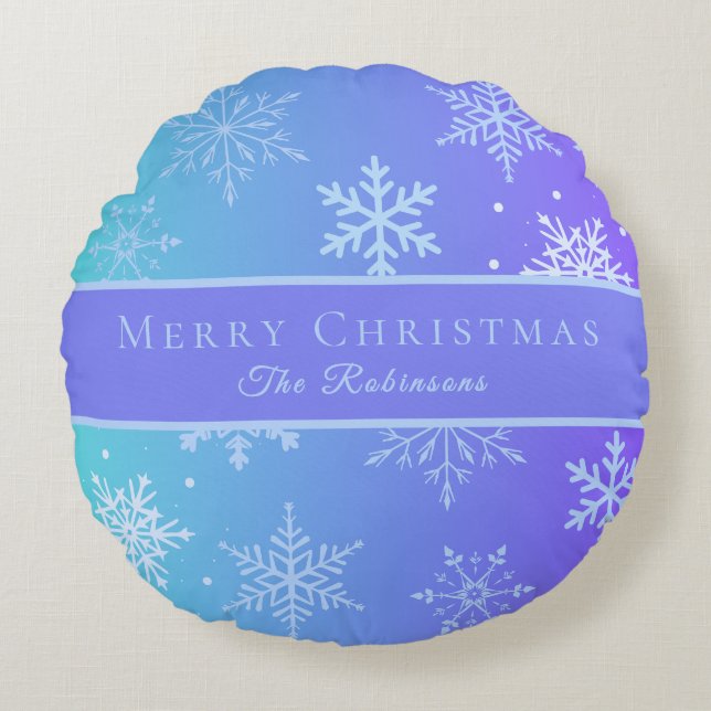 Modern Blue Snowflakes  Round Cushion (Front)