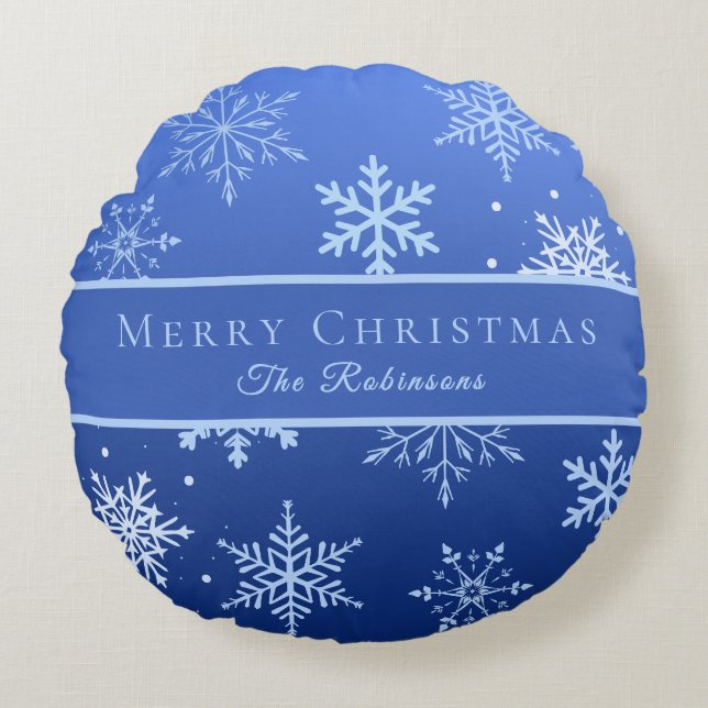 Modern Blue Snowflakes  Round Cushion (Front)