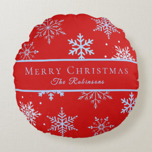 Modern Blue Snowflakes Round Cushion