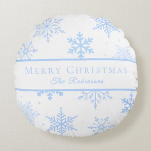 Modern Blue Snowflakes  Round Cushion