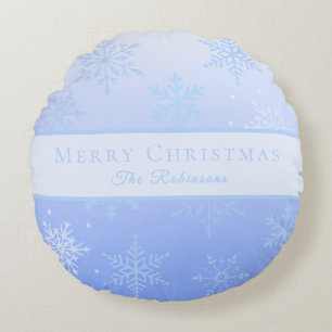 Modern Blue Snowflakes Round Cushion