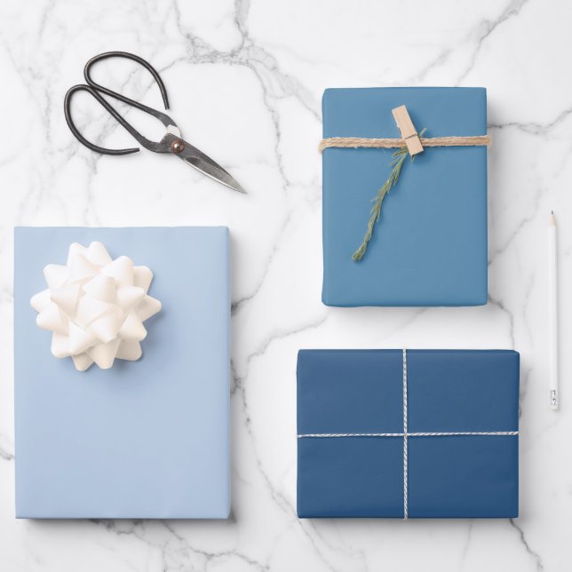 Modern Blue Solid Colour Wrapping Paper Sheets (Front)