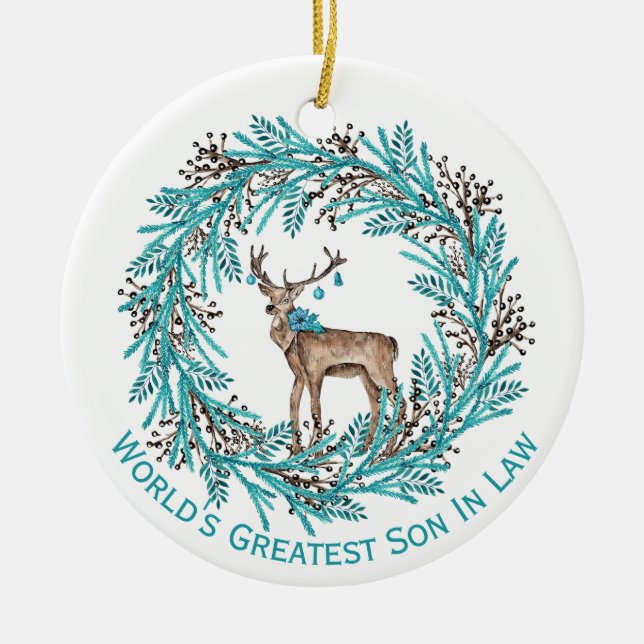 Modern Blue  Son In Law Deer Ceramic Ornament (Front)