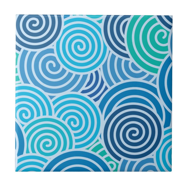 Modern Blue Spiral Pattern Ceramic Tile (Front)