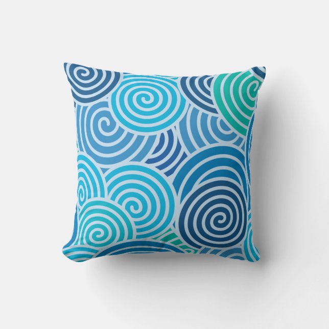 Modern Blue Spiral Pattern Cushion (Front)