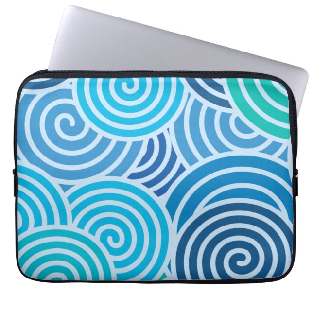 Modern Blue Spiral Pattern Laptop Sleeve (Front)