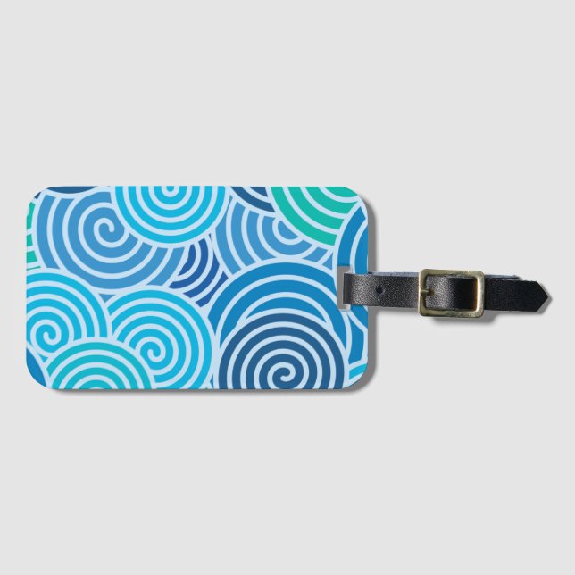 Modern Blue Spiral Pattern Luggage Tag (Front Horizontal)