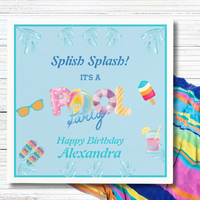 Modern Blue Splish Splash Kids Pool Party Napkin (Creator Uploaded)