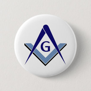 Modern Blue Square & Compasses 6 Cm Round Badge