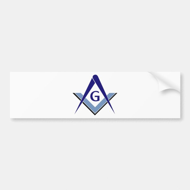 Modern Blue Square & Compasses Bumper Sticker (Front)