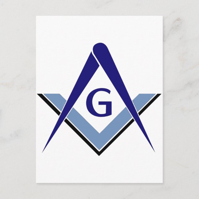Modern Blue Square & Compasses Postcard (Front)
