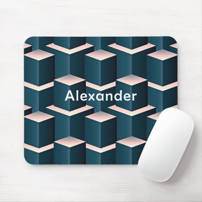 Modern Blue Square Geometric Pattern Personalise Mouse Pad (With Mouse)