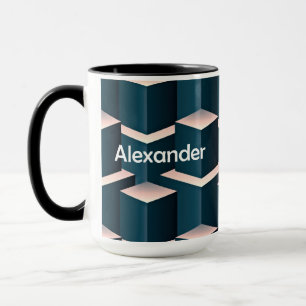 Modern Blue Square Geometric Pattern Personalise Mug