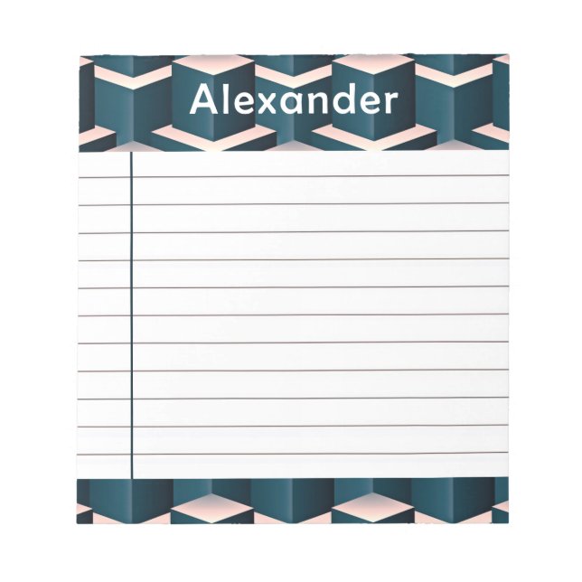 Modern Blue Square Geometric Pattern Personalise Notepad (Front)