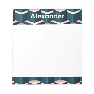 Modern Blue Square Geometric Pattern Personalise Notepad