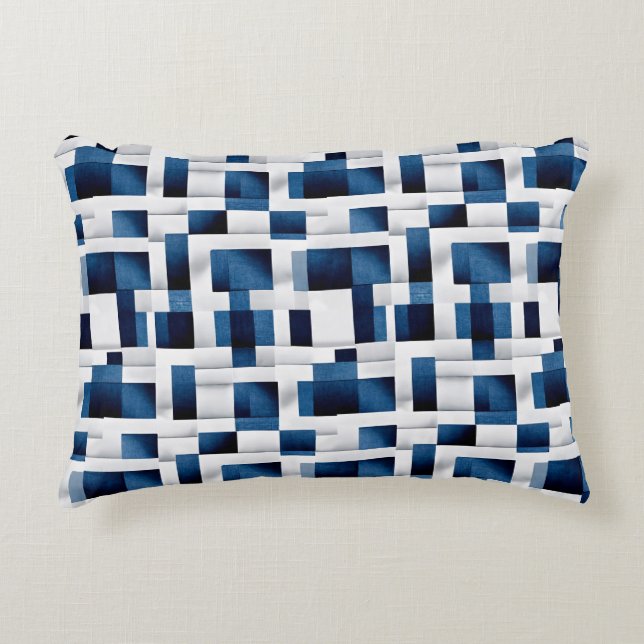 Modern Blue Squares Repeating Pattern Decorative Cushion (Front)