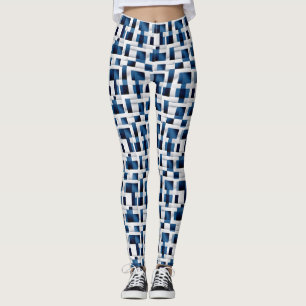 Modern Blue Squares Repeating Pattern Leggings