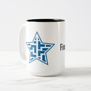 Modern Blue Star Maze Geometric Pattern Two-Tone Coffee Mug