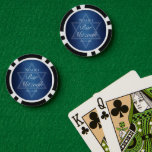 Modern Blue Star of David Custom Bar Mitzvah Party Poker Chips<br><div class="desc">Beautiful deep shades of dark blue create a texture like water on these formal Bar Mitzvah party poker chips. Elegant white minimalist script on party favors with your son's name on the subtle Star of David to celebrate your Jewish son's coming of age.</div>