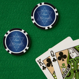 Modern Blue Star of David Custom Bar Mitzvah Party Poker Chips
