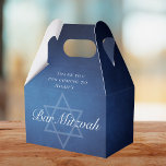 Modern Blue Star of David Formal Bar Mitzvah Party Favour Box<br><div class="desc">Beautiful deep shades of dark blue create a texture like water on this formal Bar Mitzvah party favour box. Elegant white minimalist script with your son's name on the subtle Star of David to celebrate your Jewishson's coming of age.</div>