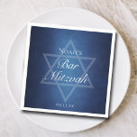 Modern Blue Star of David Formal Bar Mitzvah Party Napkin<br><div class="desc">Beautiful deep shades of dark blue create a texture like water on this formal Bar Mitzvah party napkin. Elegant white minimalist script on party decor with your son's name on the subtle Star of David to celebrate your Jewish son's coming of age.</div>
