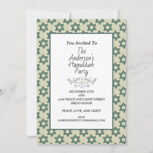 Modern Blue Star of David Hanukkah Day Party Invitation