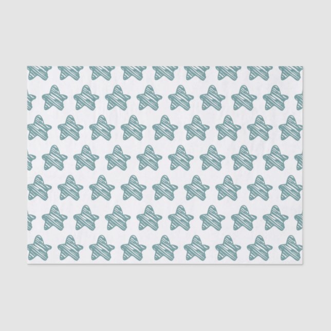 Modern Blue Star Sketch Pattern Tissue Paper (Front)