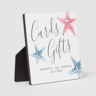 Modern Blue Starfish Beach Wedding Cards & Gifts Plaque
