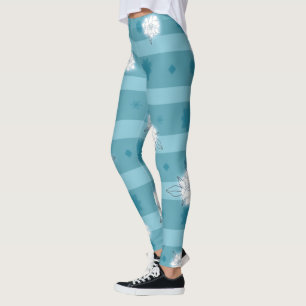 Modern Blue Stars And White Gardenia Leggings
