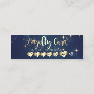 Modern Blue Stars Elegant Gold Hearts Loyalty Card