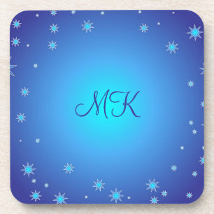 Modern Blue Stars Pattern Personalized Monogrammed Coaster