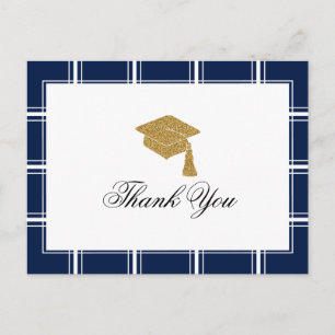 Modern Blue Strip Graduation Thank You Postcard
