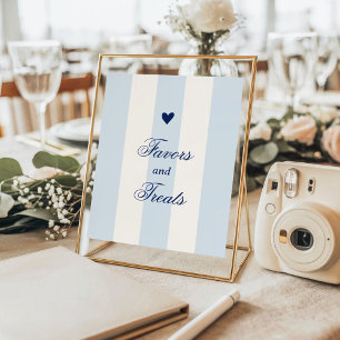 Modern Blue Stripe Heart Valentine Favours Poster