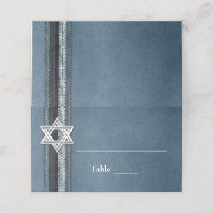 Modern Blue Striped Bar Mitzvah Place Card