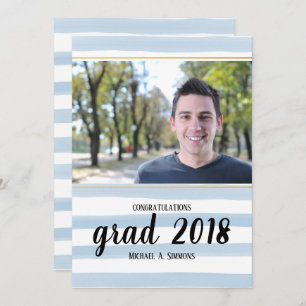 Modern Blue Striped GRAD Graduation Invitation