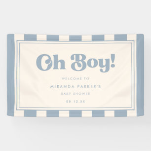 Modern Blue Striped "Oh Boy!" Baby Shower Welcome Banner
