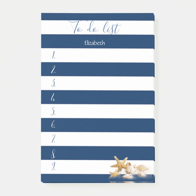 Modern  Blue Striped,Seashells,To Do List Post-it Notes (Front)