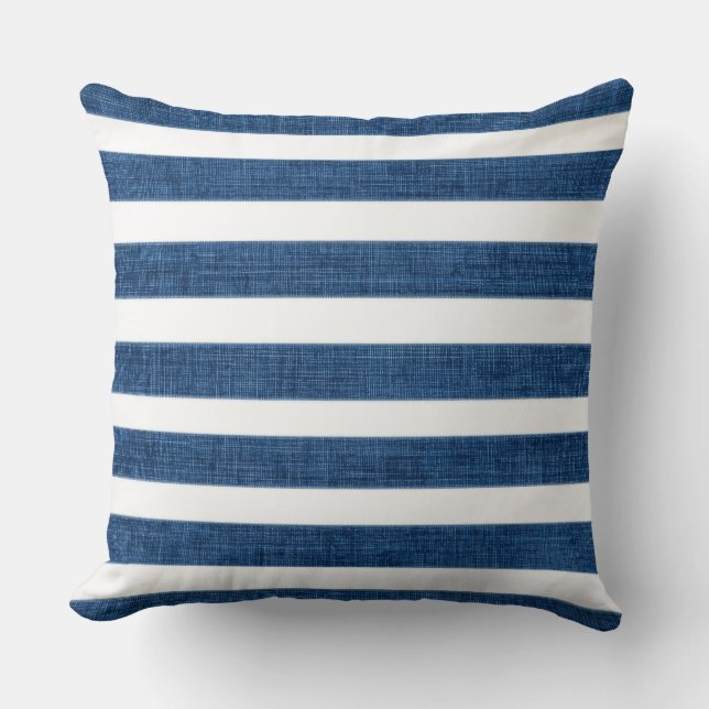 Modern Blue Striped Throw Pillow (Front)