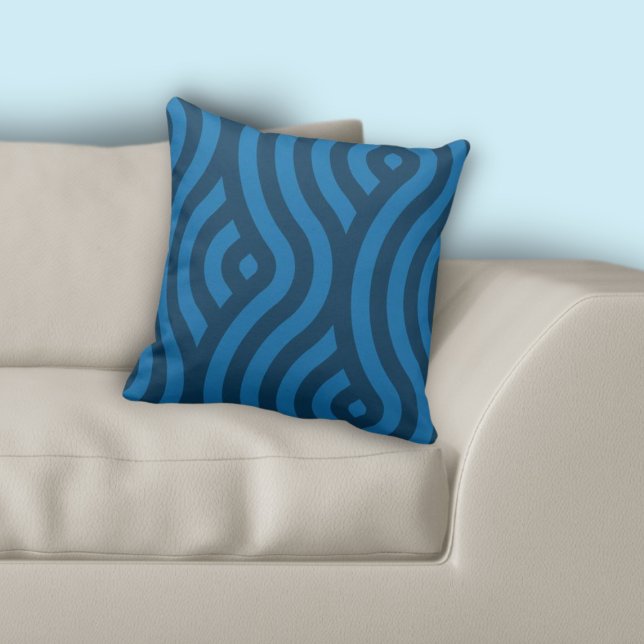 Modern Blue  Striped Wave Pattern Throw Pillow (Modern Blue Striped Wave Pattern Throw Pillow, Living Room)