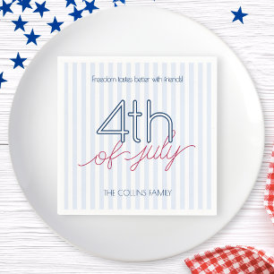 Modern Blue Stripes 4th of July Summer Party Napkin