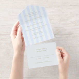Modern Blue Stripes Elegant Wedding All In One Invitation