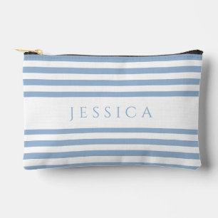 Modern Blue Stripes Name Accessory Pouch