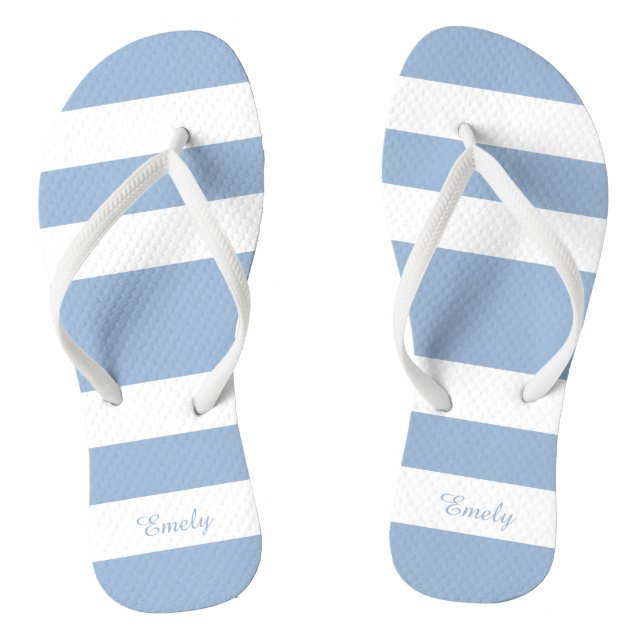 Modern Blue Stripes Name Thongs (Footbed)