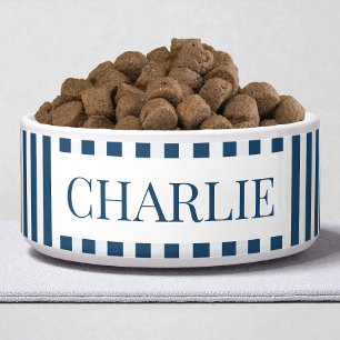 Modern Blue Stripes Pattern Minimal Dog Name Pet